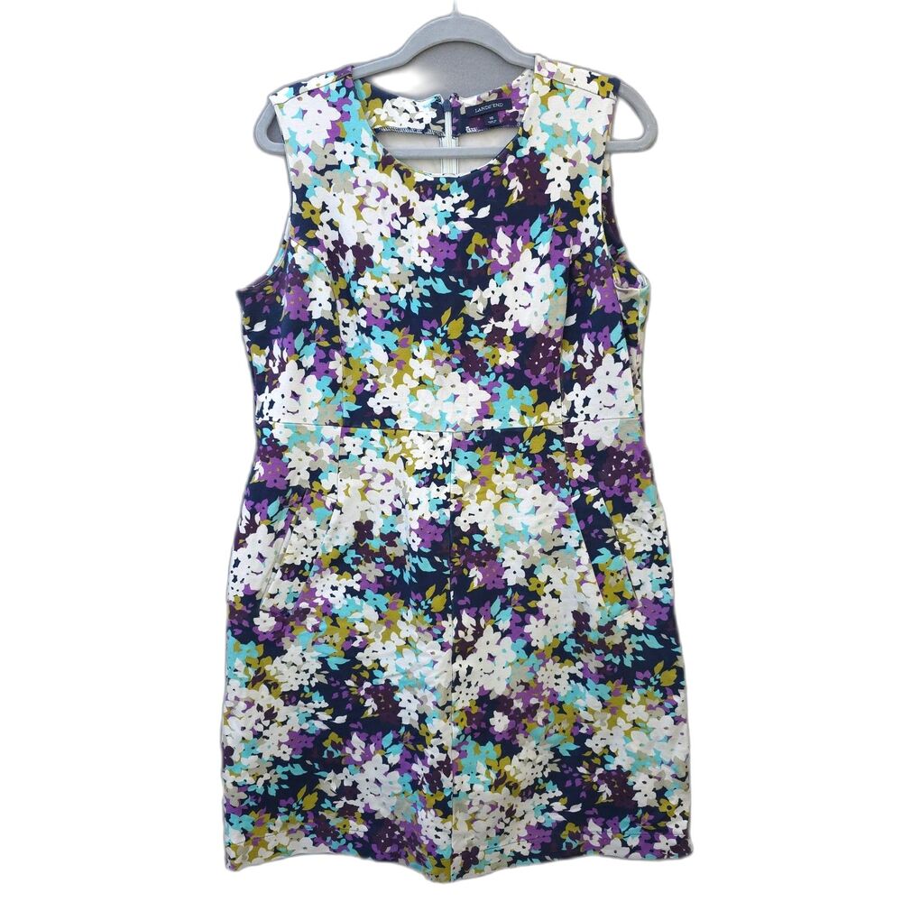 Land's End Sleeveless Purple Floral Dress Size 16